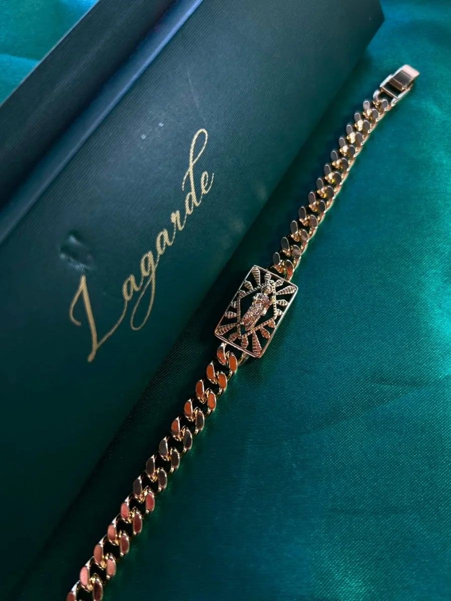 Pulsera Cubana con San Judas Dorada Chapa de Oro 18k — vista 5