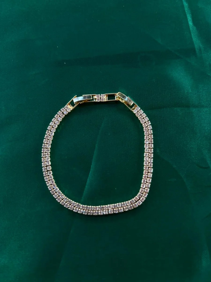 Pulsera Eslabones Cuadrados Brillantes Estilo Monaco Chapa de Oro 18k — vista 4