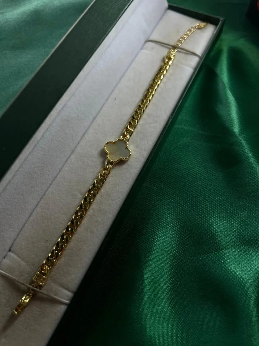 Pulsera Trebol con Eslabon en Chapa de Oro 18k — vista 2