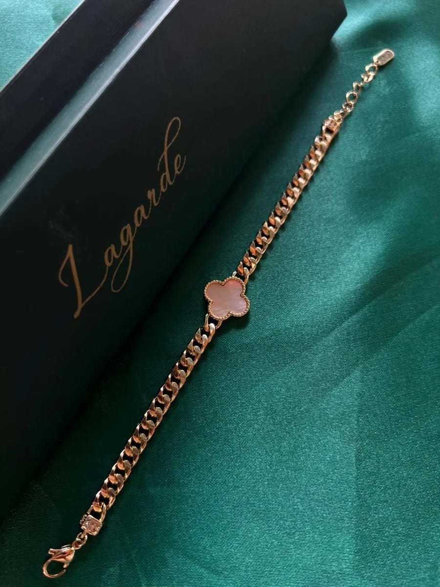 Pulsera Trebol con Eslabon en Chapa de Oro 18k — vista 3