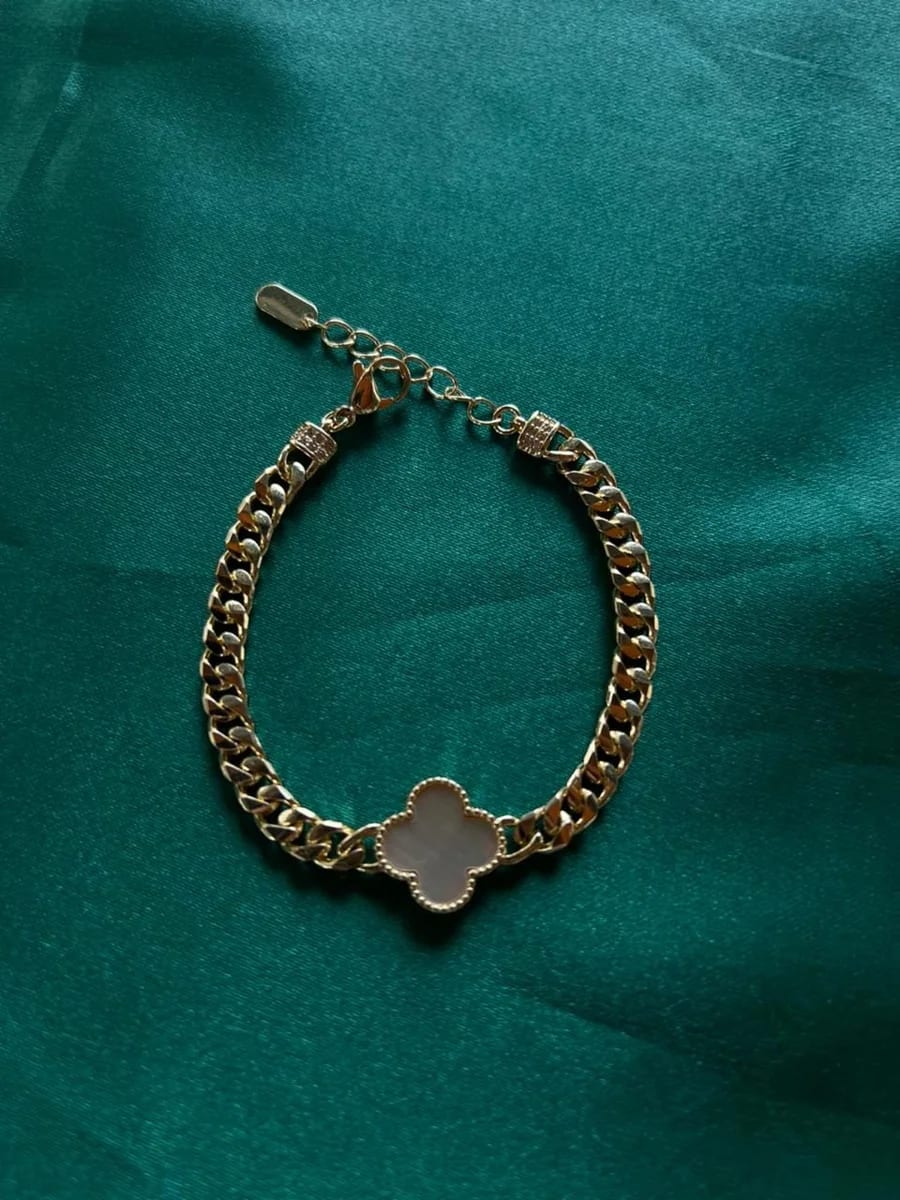 Pulsera Trebol con Eslabon en Chapa de Oro 18k — vista 4