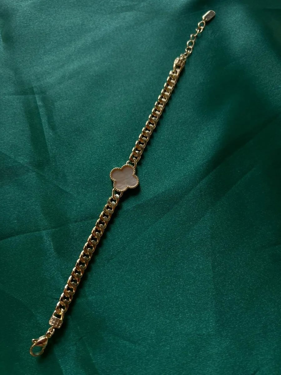 Pulsera Trebol con Eslabon en Chapa de Oro 18k — vista 5