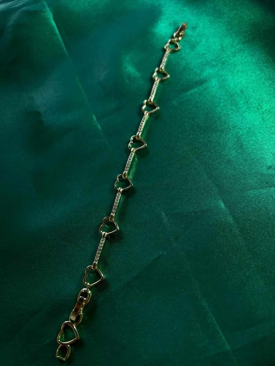 Pulsera Eslabon de Piedras y Corazon en Chapa de Oro 18k — vista 3