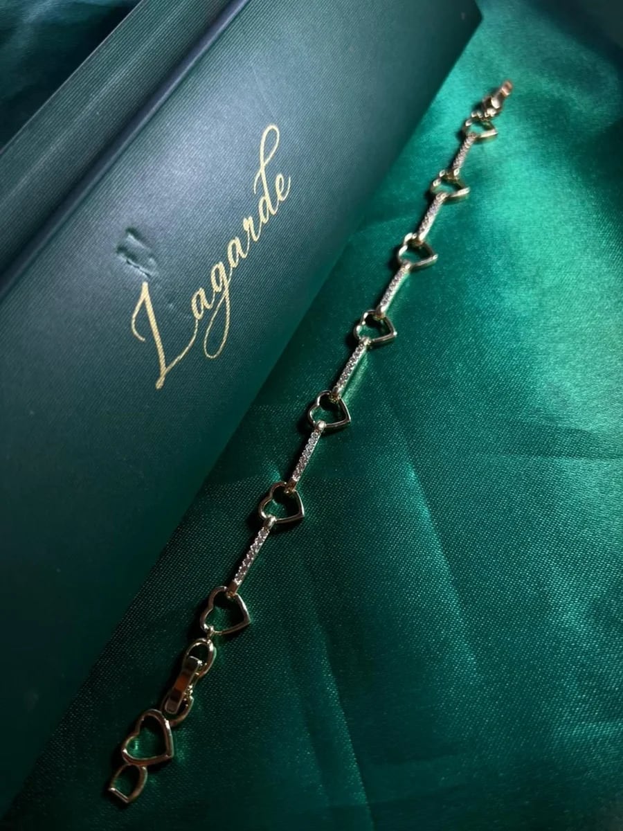 Pulsera Eslabon de Piedras y Corazon en Chapa de Oro 18k — vista 5