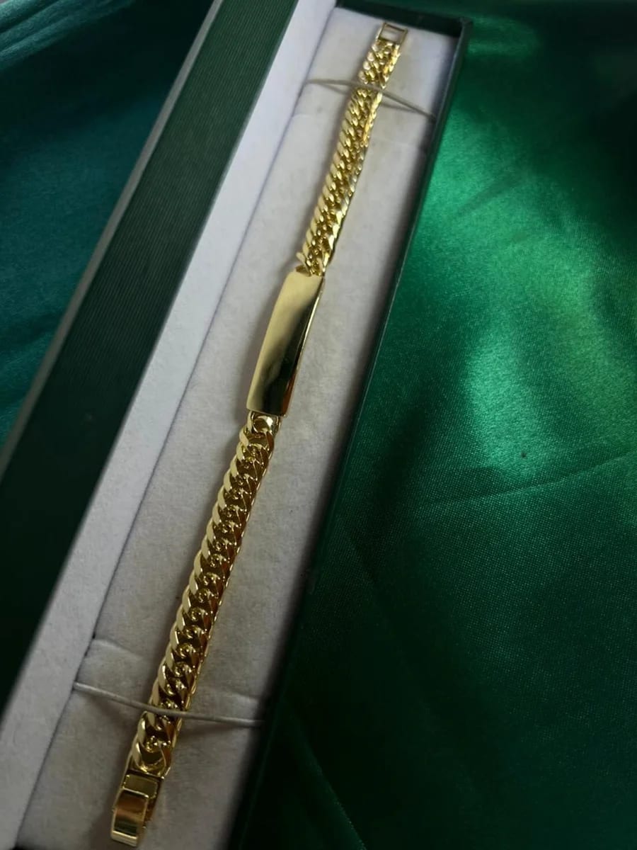 Pulsera Tipo Cubana con Placa en Chapa de Oro 18k — vista 2