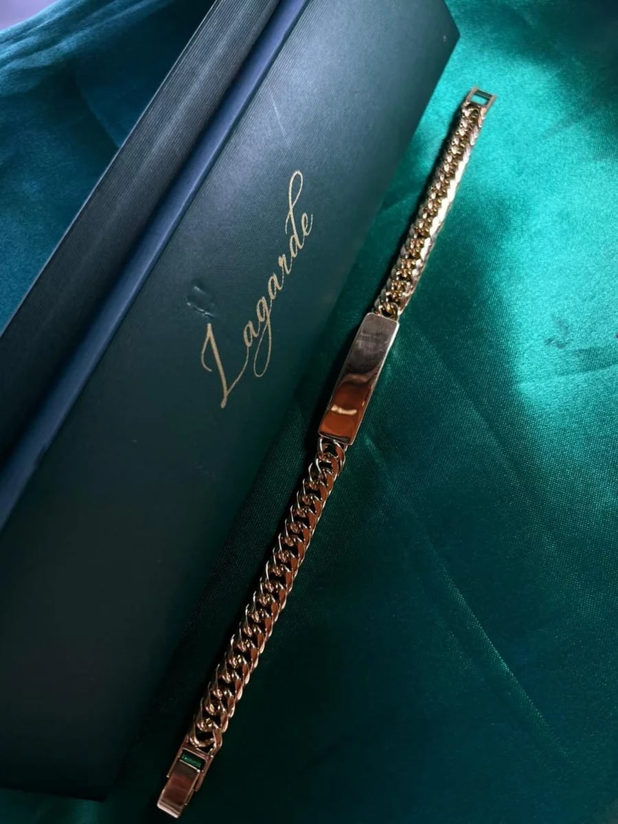 Pulsera Tipo Cubana con Placa en Chapa de Oro 18k — vista 3
