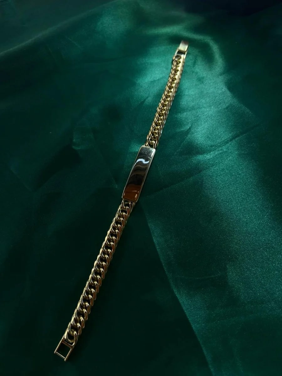 Pulsera Tipo Cubana con Placa en Chapa de Oro 18k — vista 4
