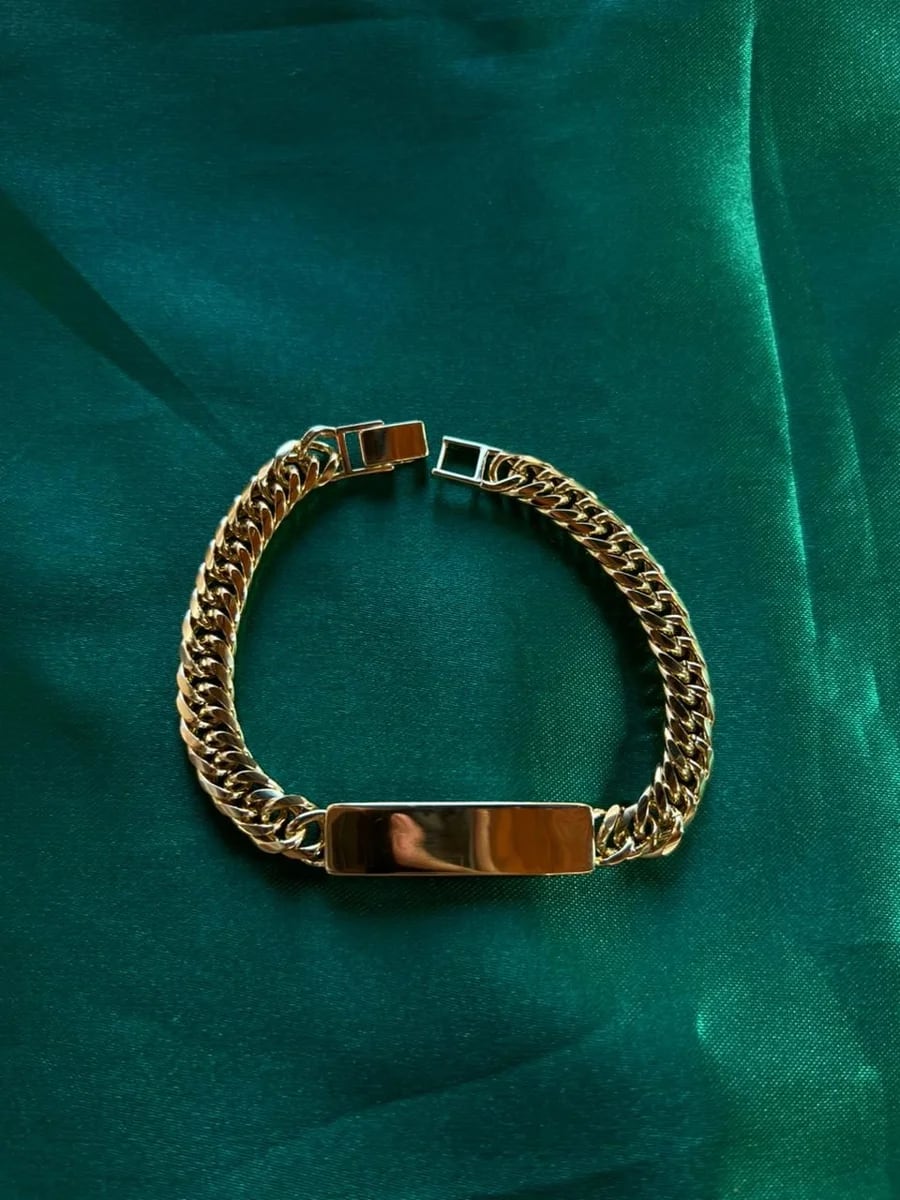 Pulsera Tipo Cubana con Placa en Chapa de Oro 18k — vista 5