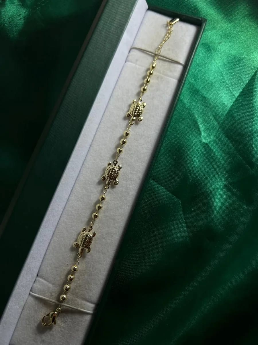 Pulsera Tortugas con Bolitas en Chapa de Oro 18k — vista 2