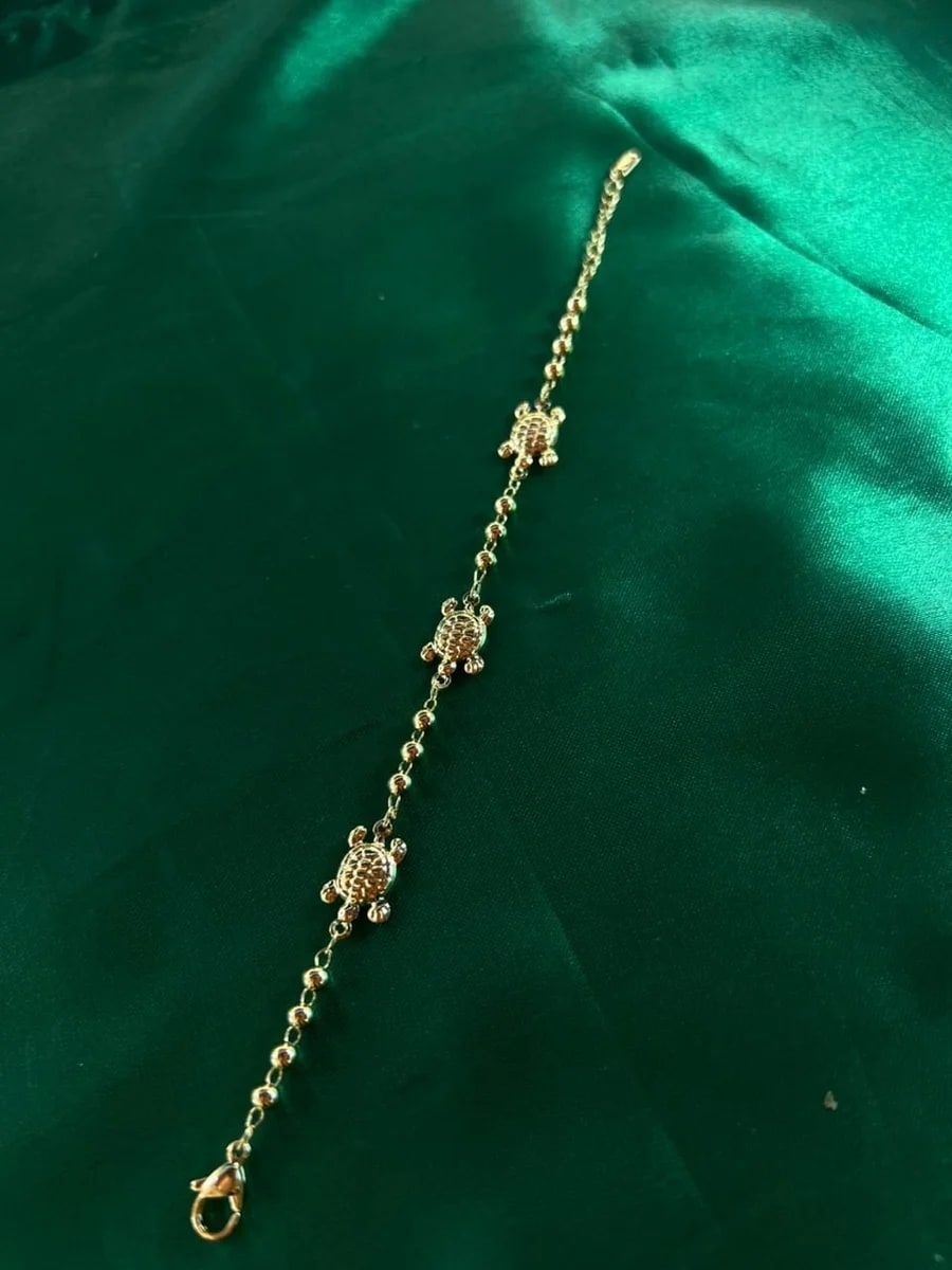 Pulsera Tortugas con Bolitas en Chapa de Oro 18k — vista 4