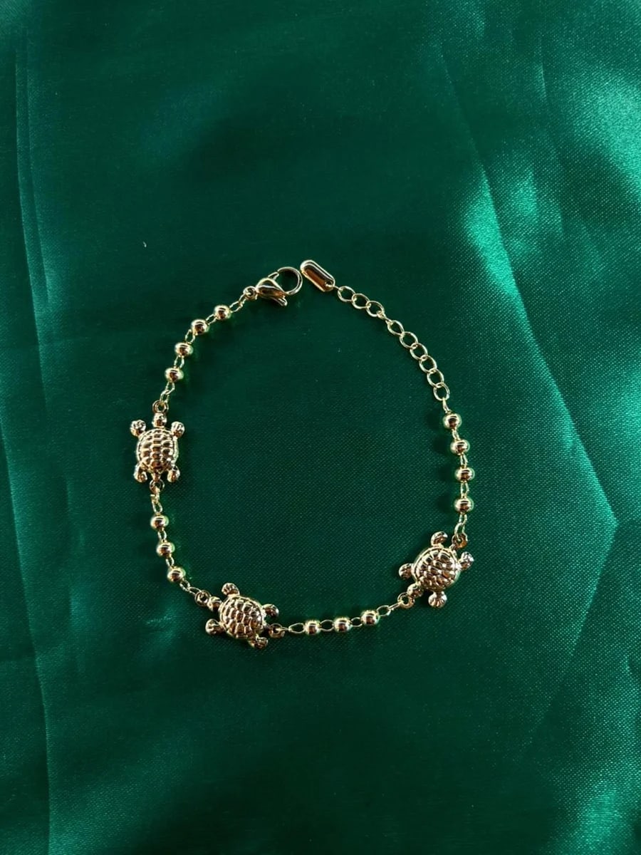Pulsera Tortugas con Bolitas en Chapa de Oro 18k — vista 5