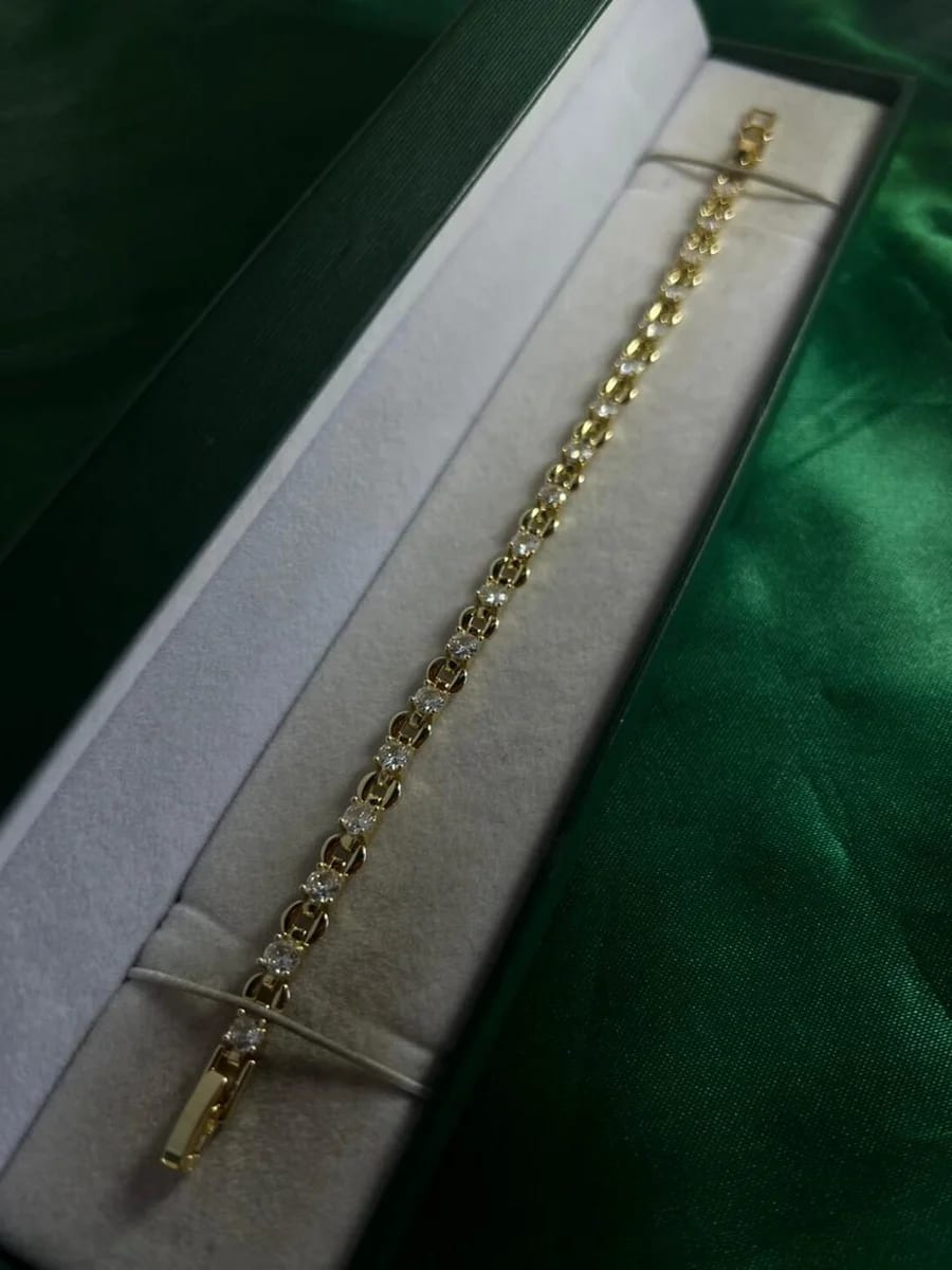 Pulsera Eslabones Circulares con Cristales Chapa de Oro 18k — vista 2