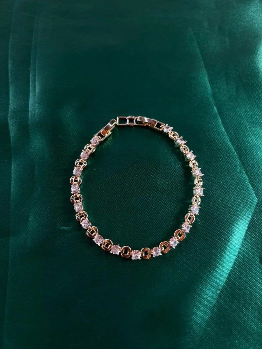 Pulsera Eslabones Circulares con Cristales Chapa de Oro 18k — vista 4