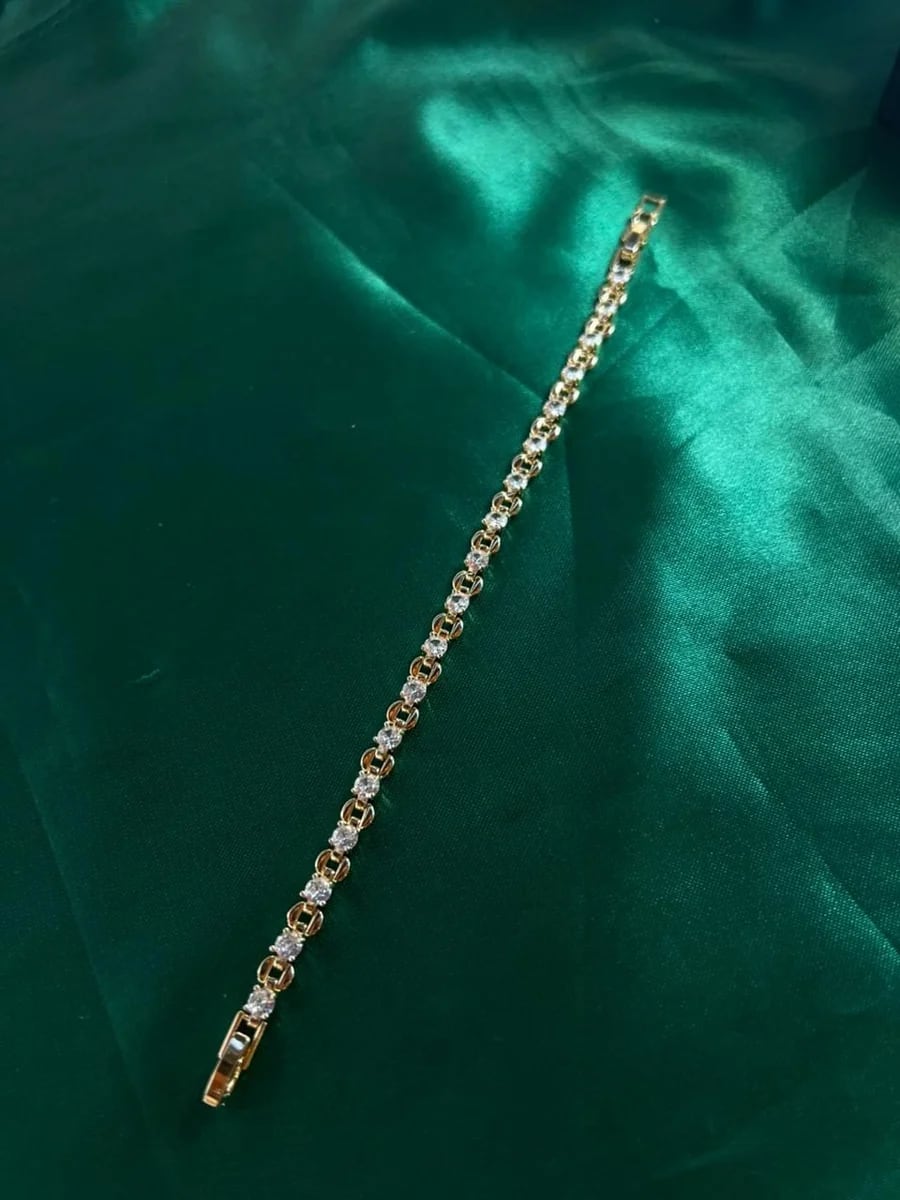 Pulsera Eslabones Circulares con Cristales Chapa de Oro 18k — vista 5