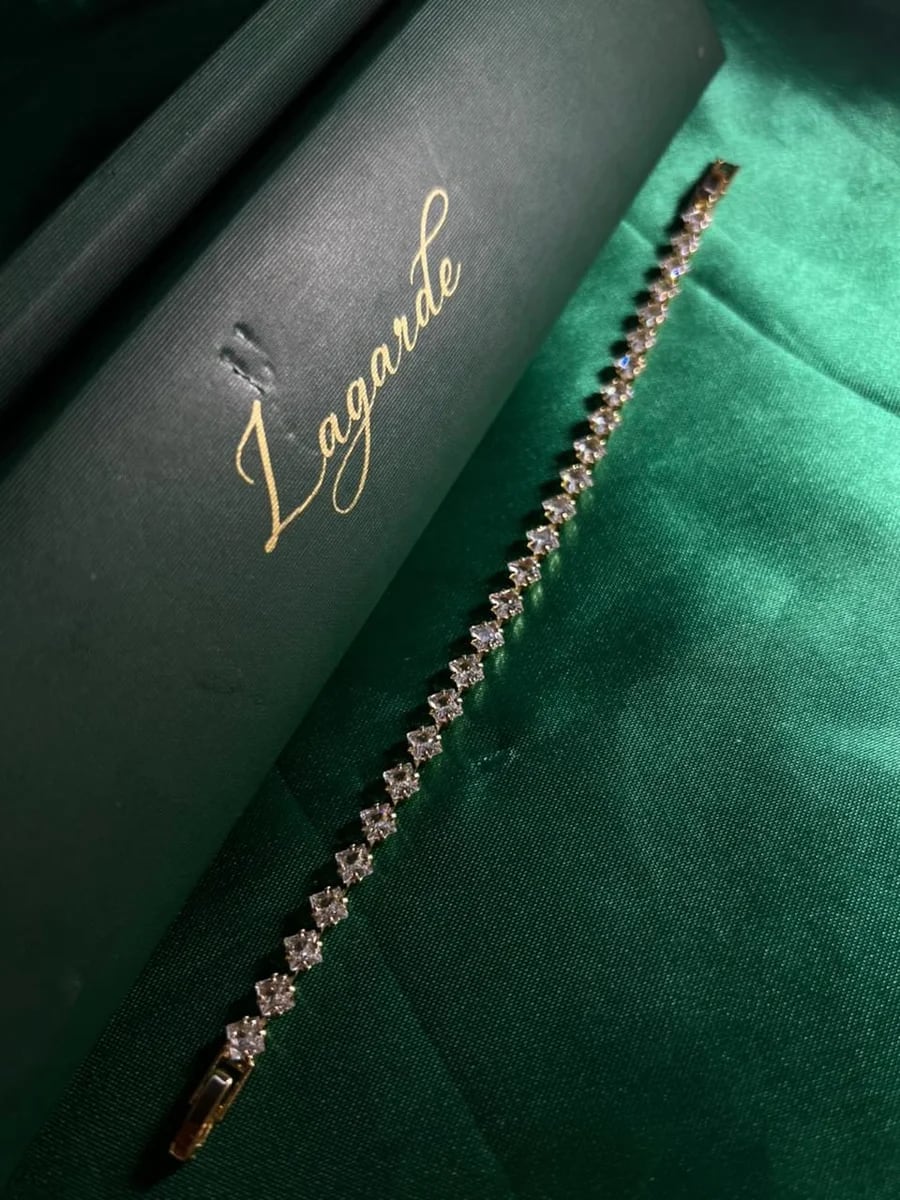 Pulsera Elegante Estilo Tenis con Circonias en Rombo en Chapa de Oro 18k — vista 5