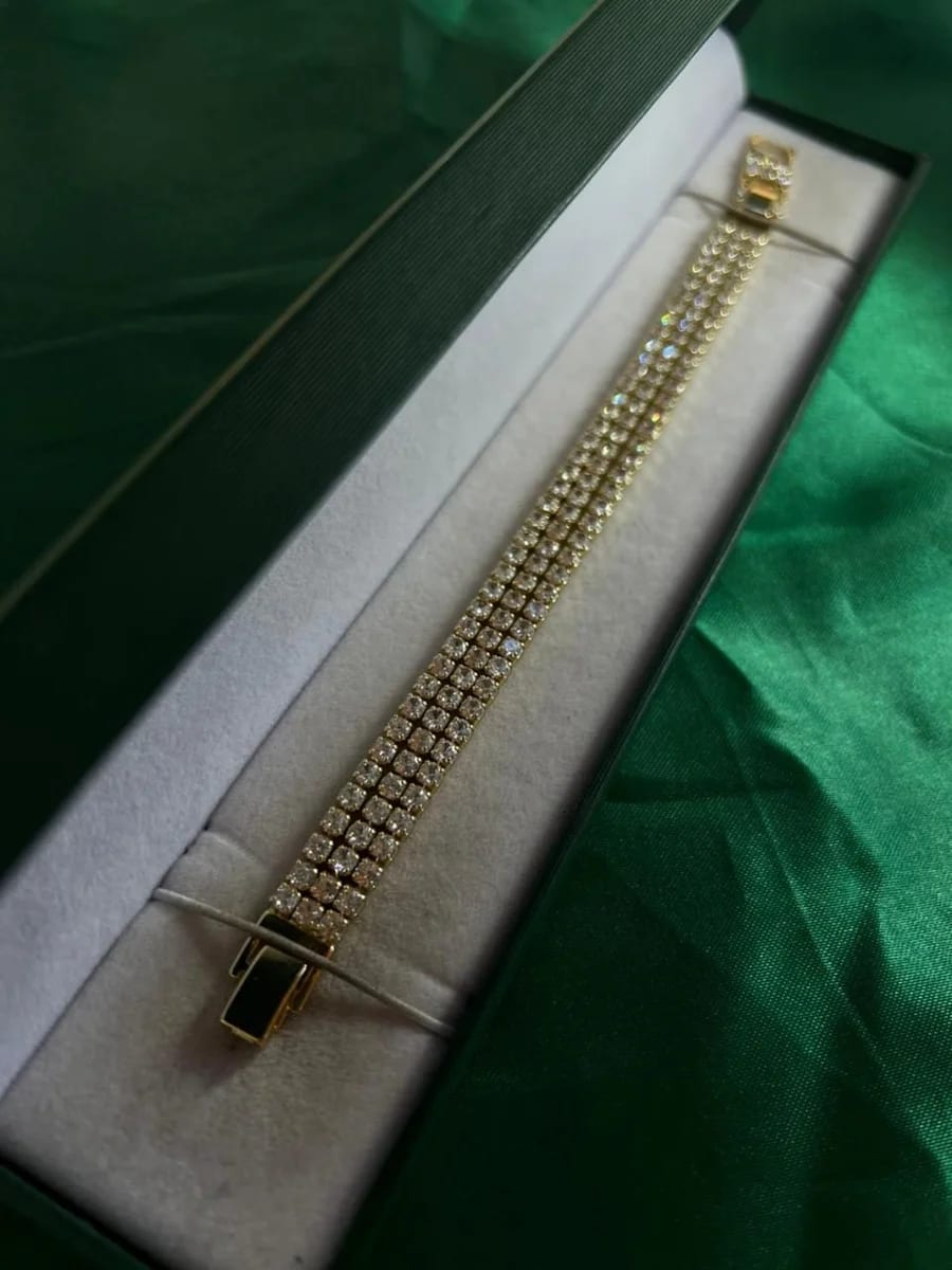 Pulsera Triple Línea con Circonias en Chapa de Oro 18k — vista 2