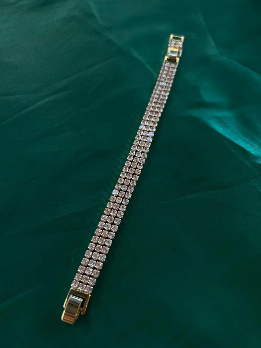 Pulsera Triple Línea con Circonias en Chapa de Oro 18k — vista 3