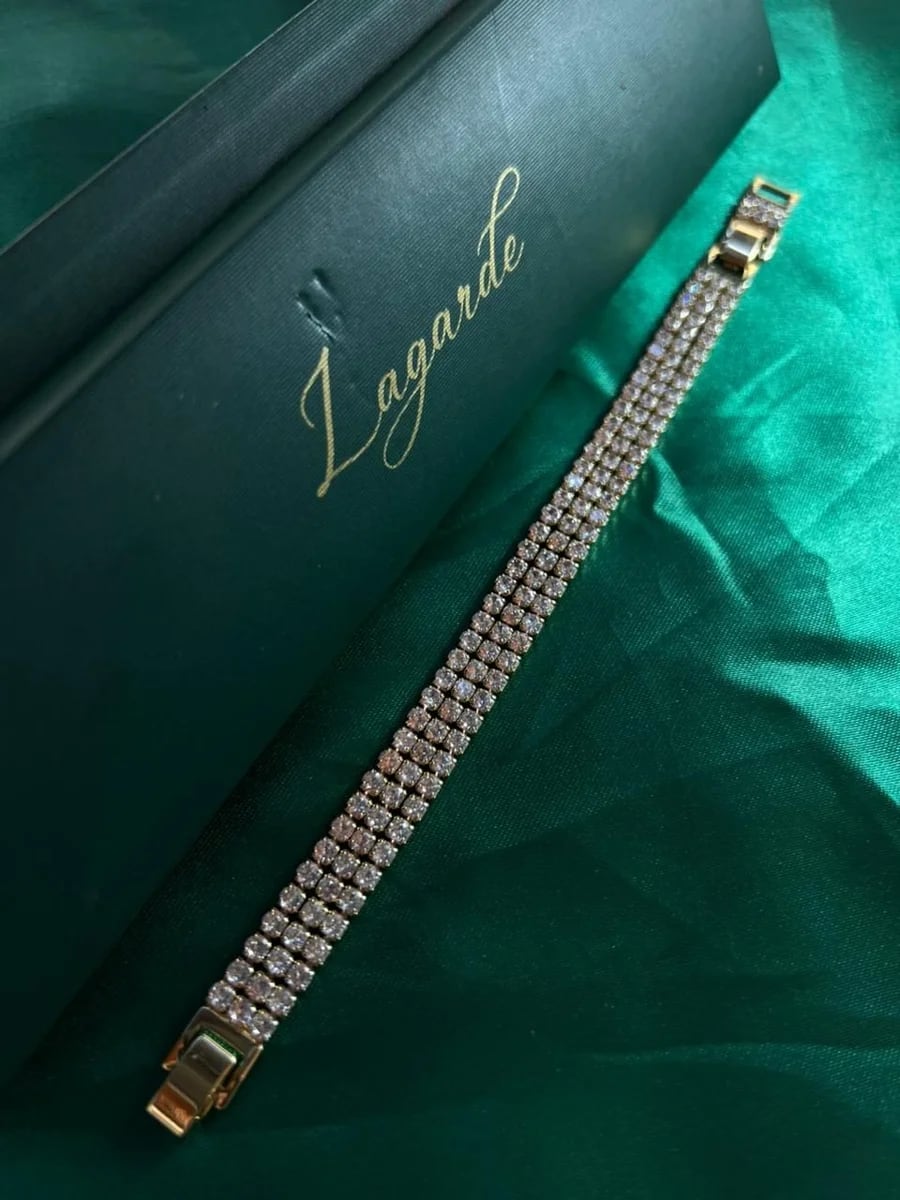 Pulsera Triple Línea con Circonias en Chapa de Oro 18k — vista 4