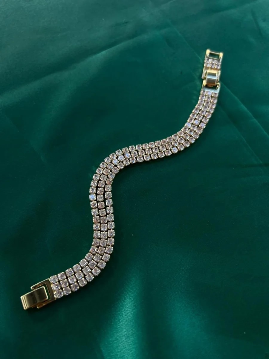 Pulsera Triple Línea con Circonias en Chapa de Oro 18k — vista 5
