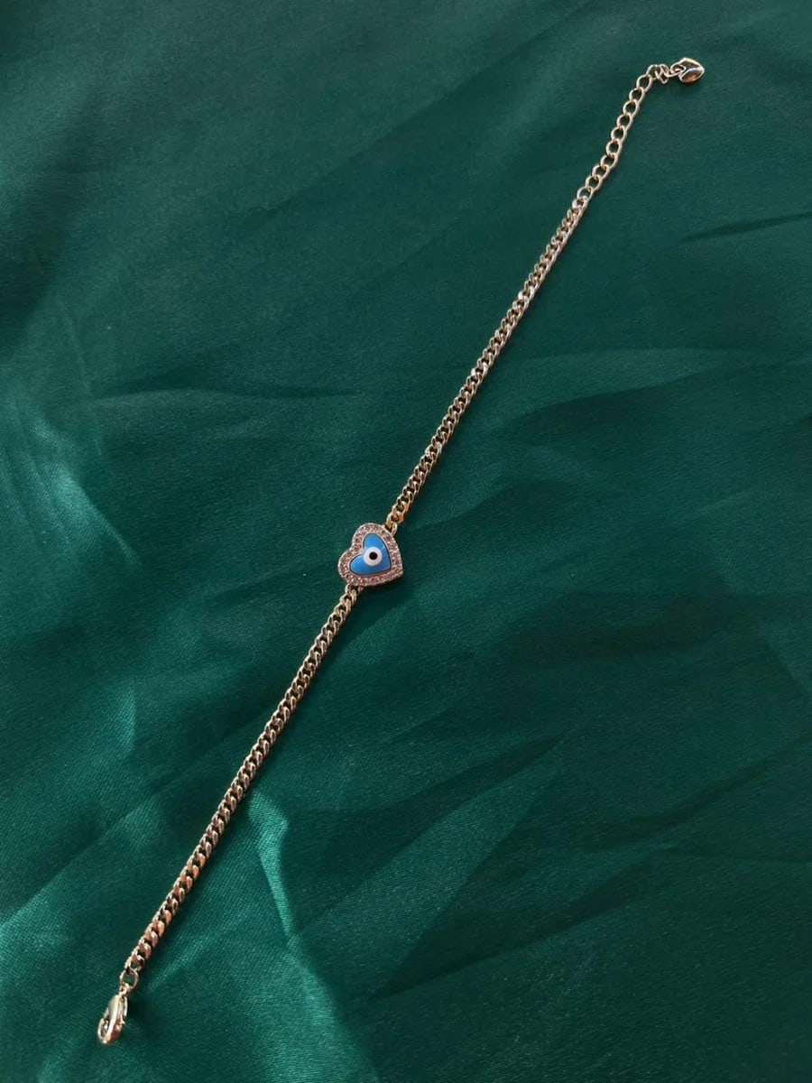 Pulsera Eslabones con Dije Corazón Ojo Turco Chapa de Oro 18k — vista 3