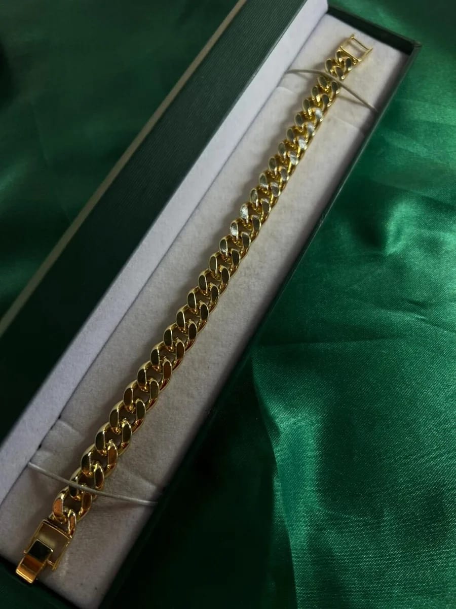 Pulsera Eslabón Cubano Grueso en Chapa de Oro 18k — vista 2