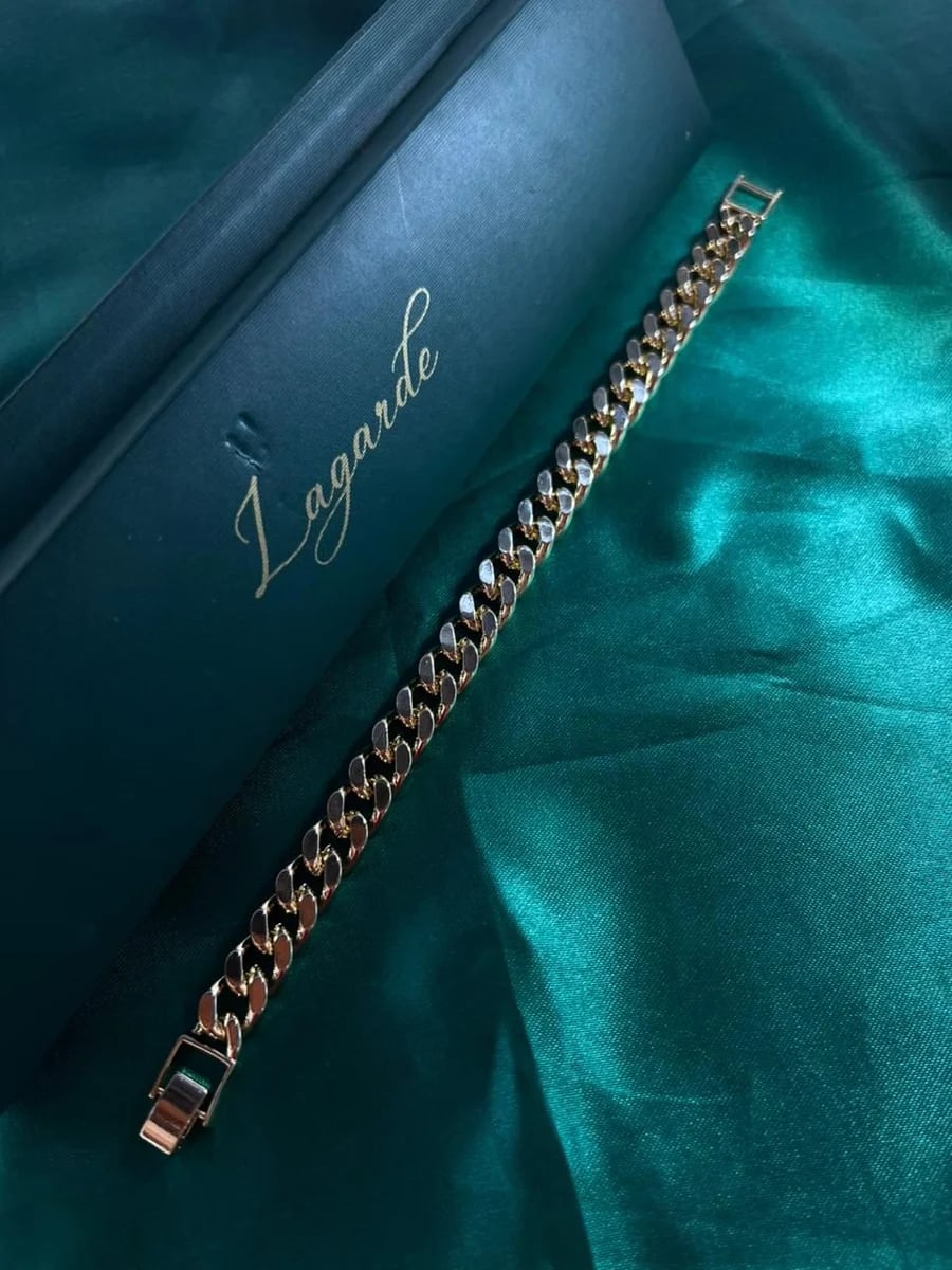Pulsera Eslabón Cubano Grueso en Chapa de Oro 18k — vista 3