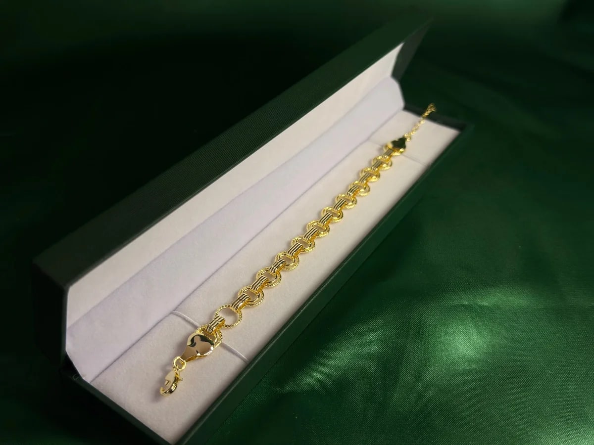 Pulsera Eslabones Redondos Texturizados en Chapa de Oro 18k — vista 2