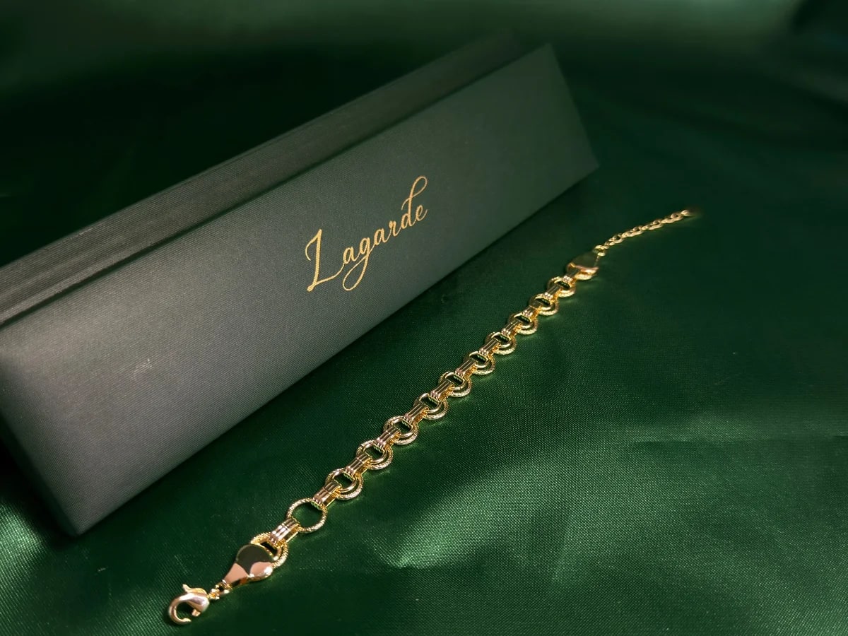 Pulsera Eslabones Redondos Texturizados en Chapa de Oro 18k — vista 3
