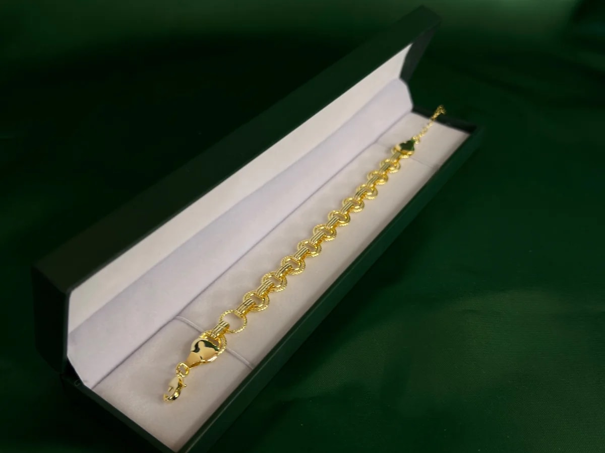 Pulsera Eslabones Redondos Texturizados en Chapa de Oro 18k — vista 4