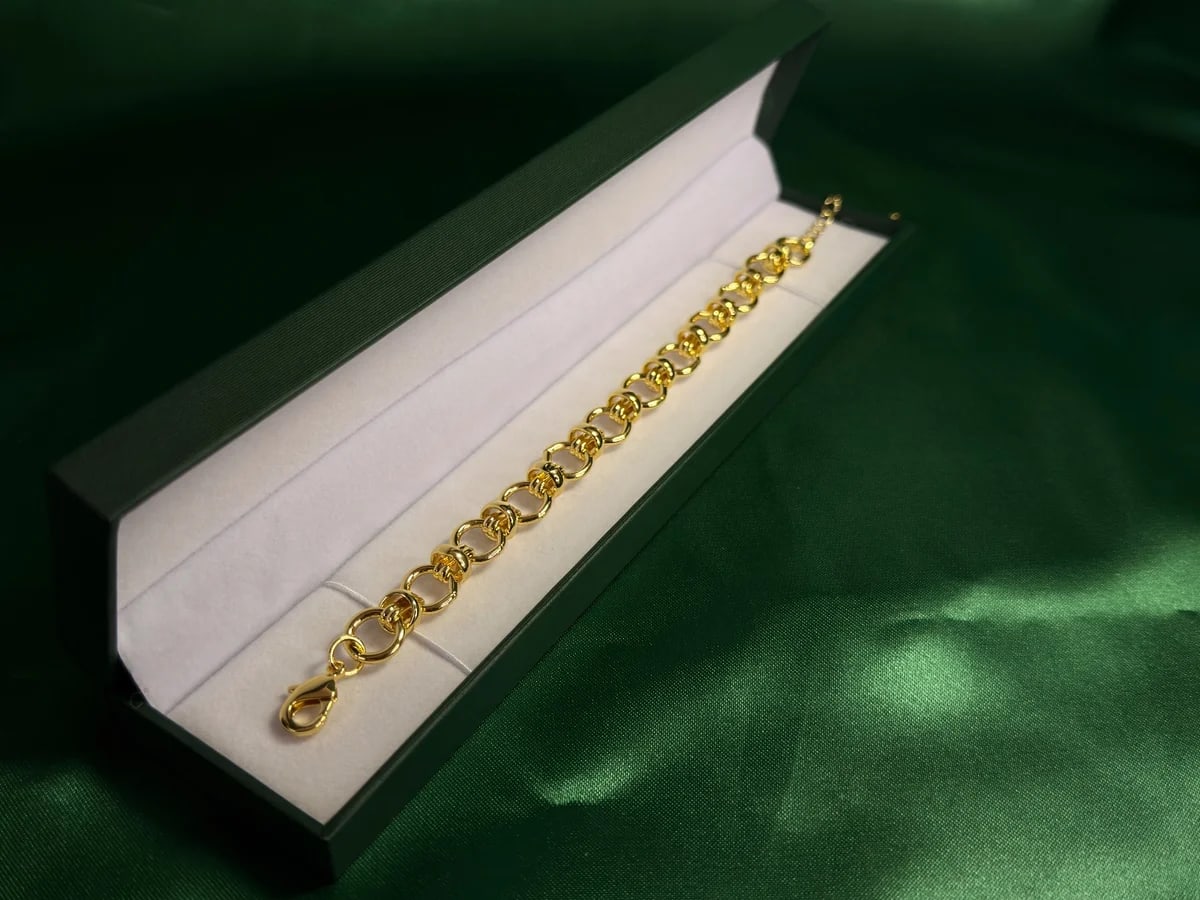 Pulsera Eslabones Redondos Interconectados en Chapa de Oro 18k — vista 2