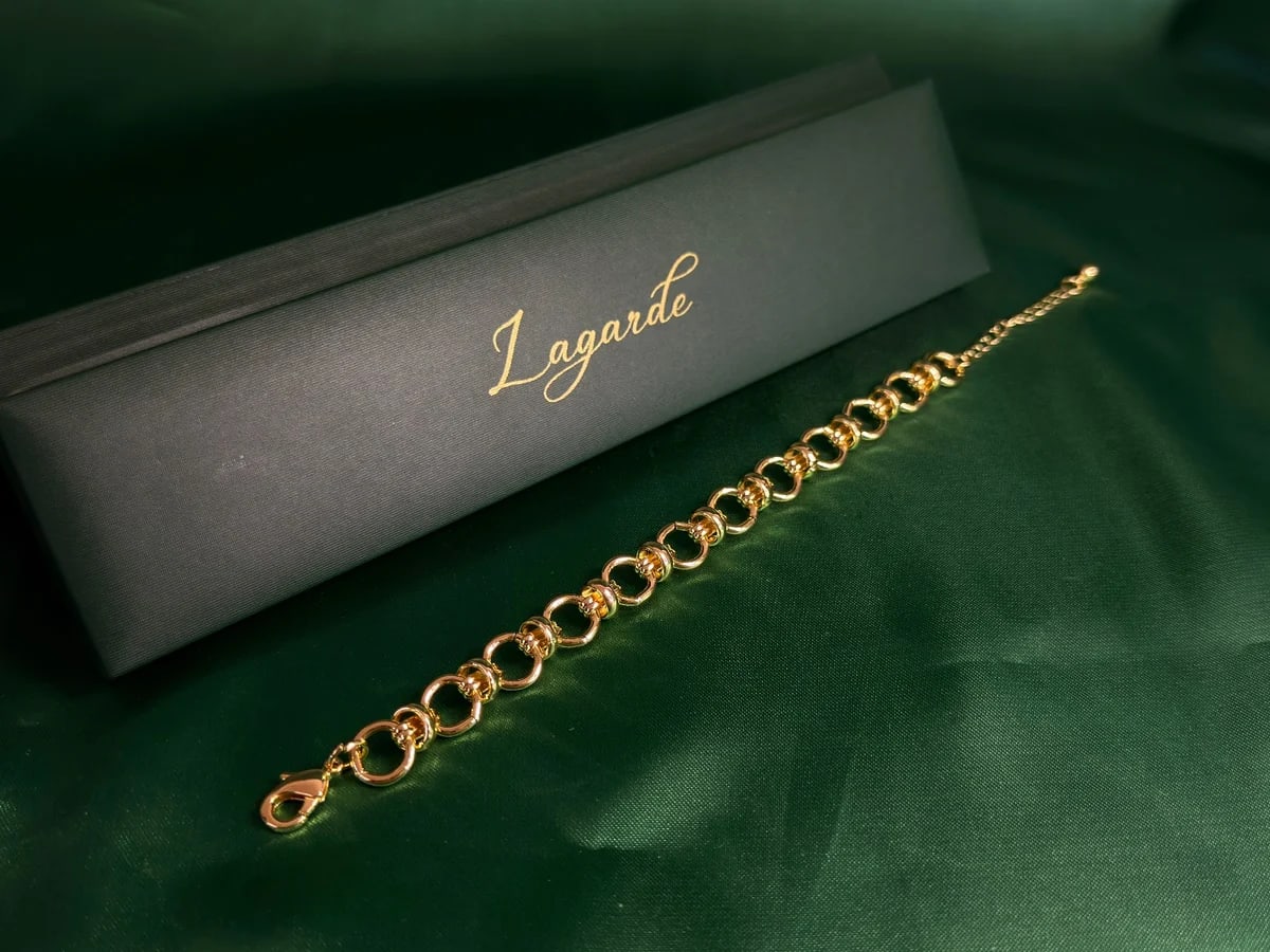 Pulsera Eslabones Redondos Interconectados en Chapa de Oro 18k — vista 3