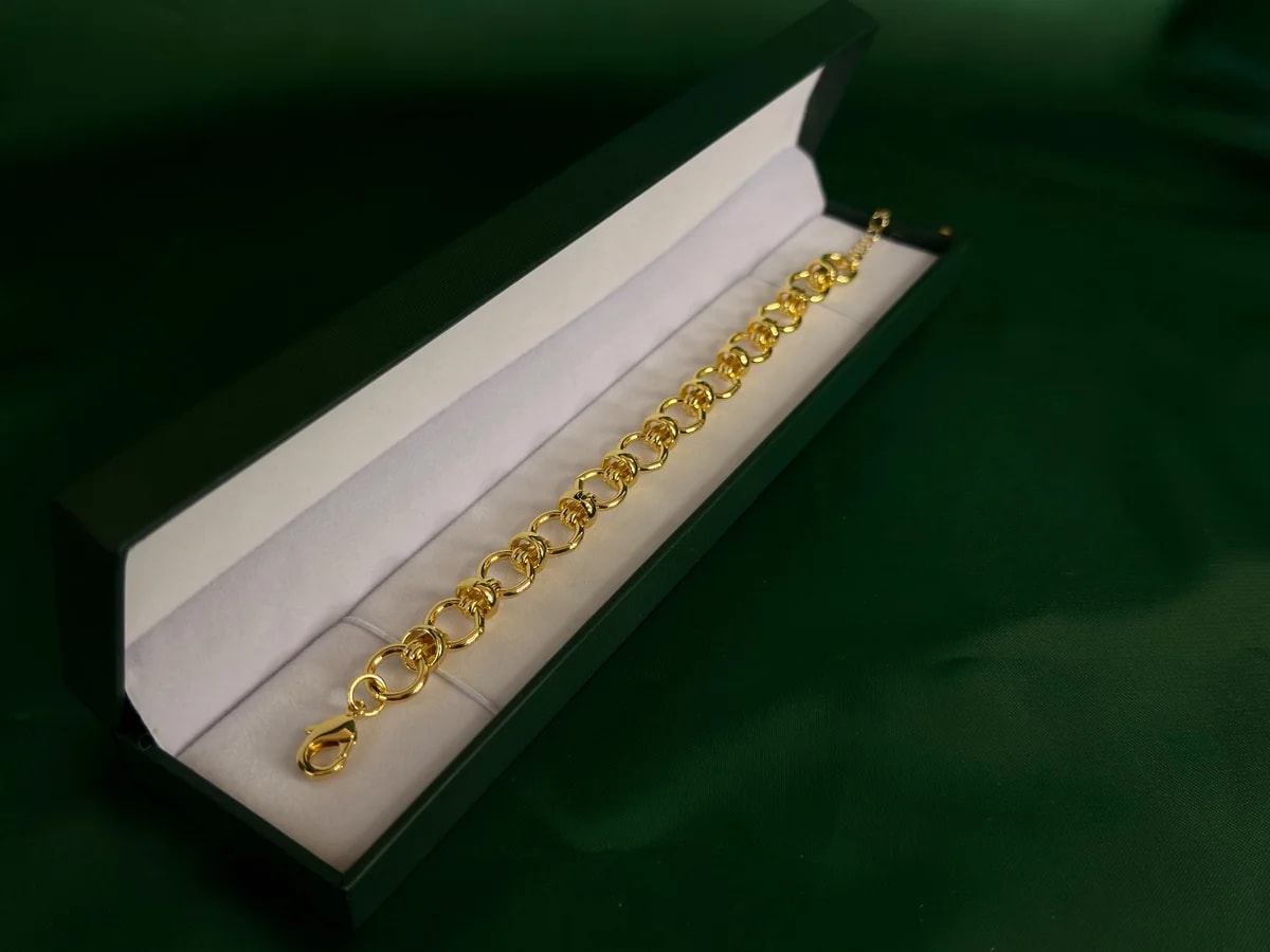 Pulsera Eslabones Redondos Interconectados en Chapa de Oro 18k — vista 4