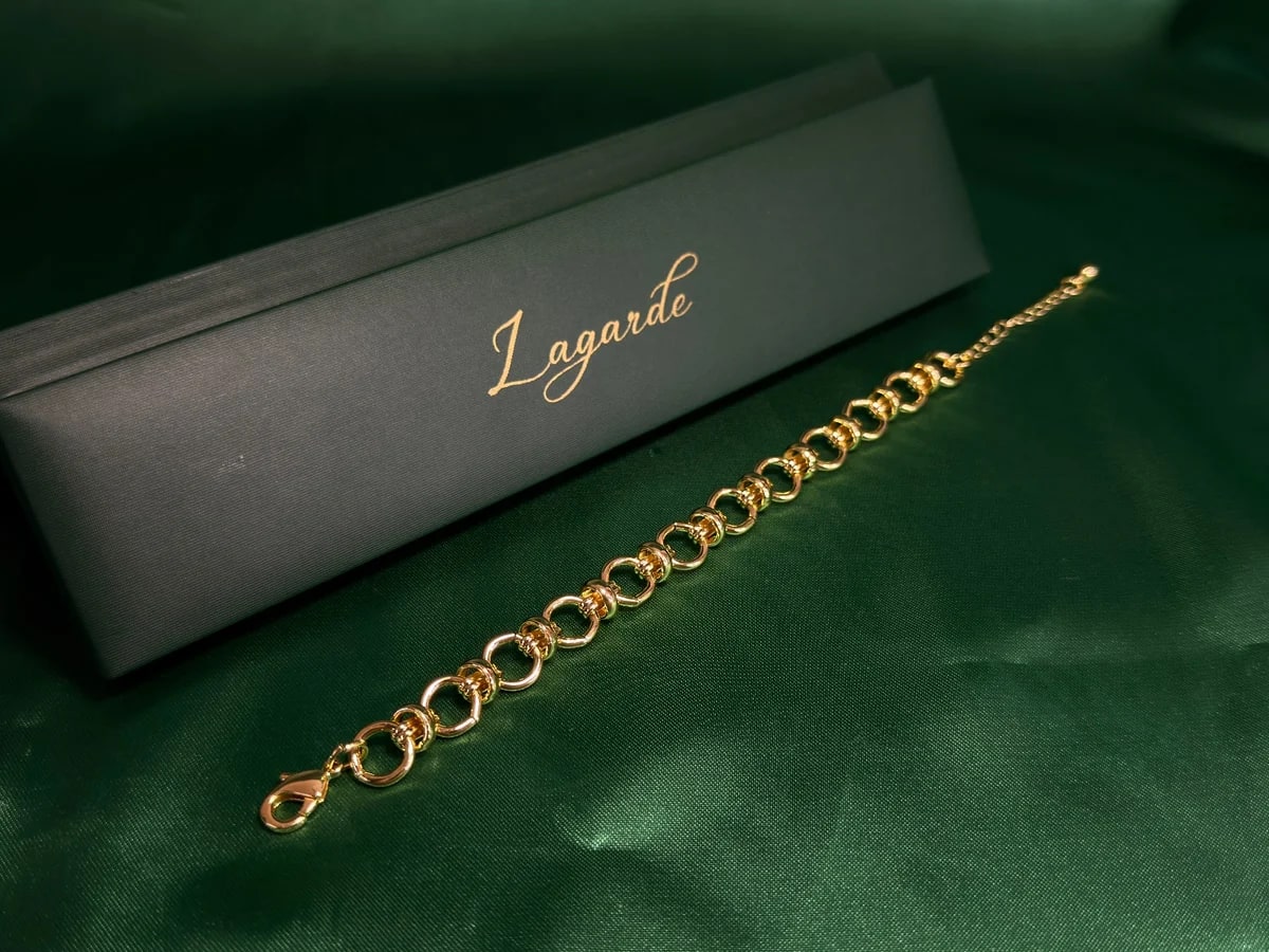 Pulsera Eslabones Redondos Interconectados en Chapa de Oro 18k — vista 5