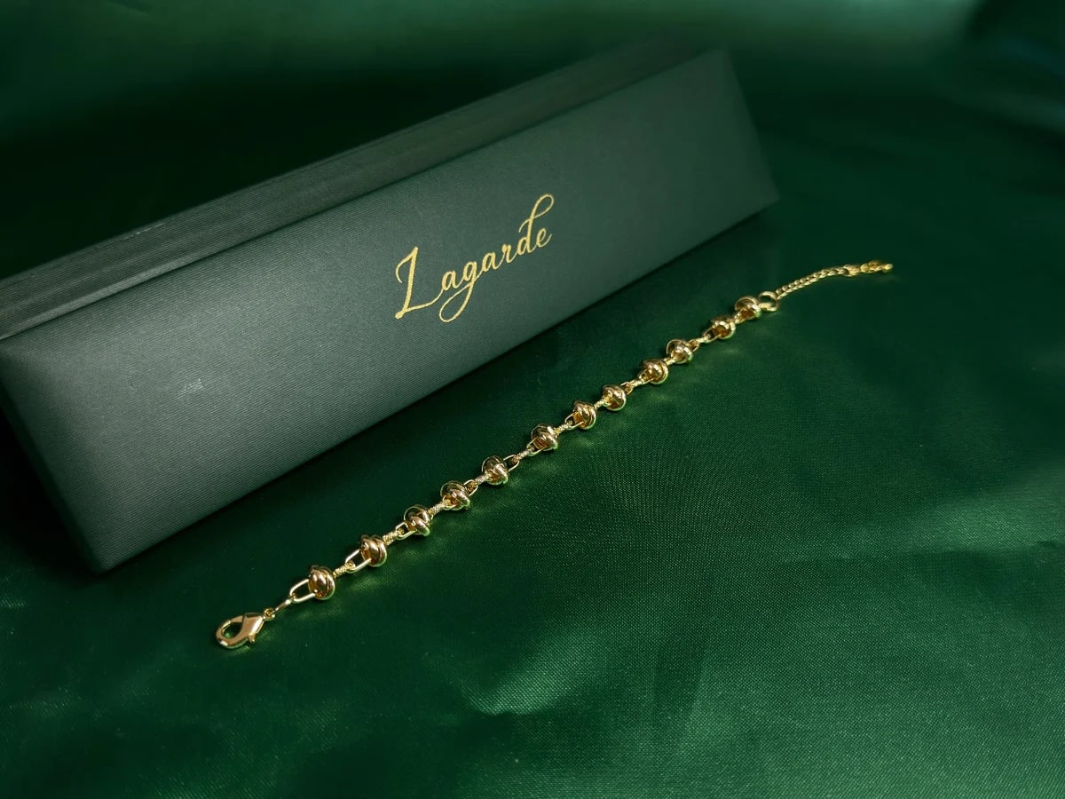 Pulsera Eslabones con Bolitas Redondas en Chapa de Oro 18k — vista 3