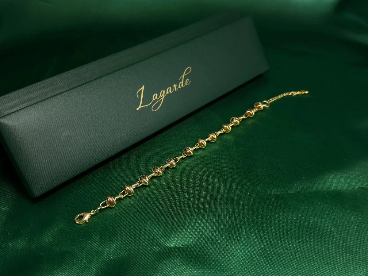 Pulsera Eslabones con Bolitas Redondas en Chapa de Oro 18k — vista 5