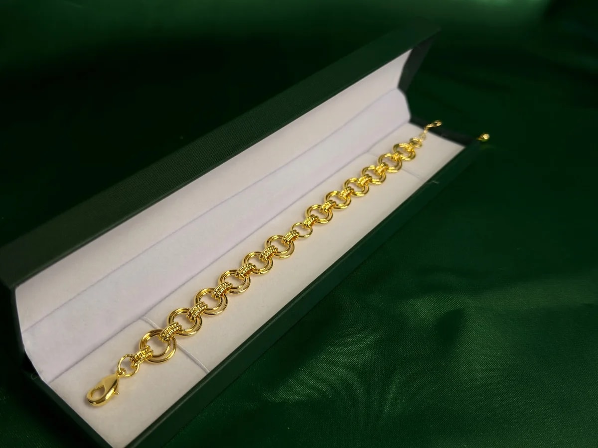 Pulsera Eslabones Redondos Texturizados en Chapa de Oro 18k — vista 2