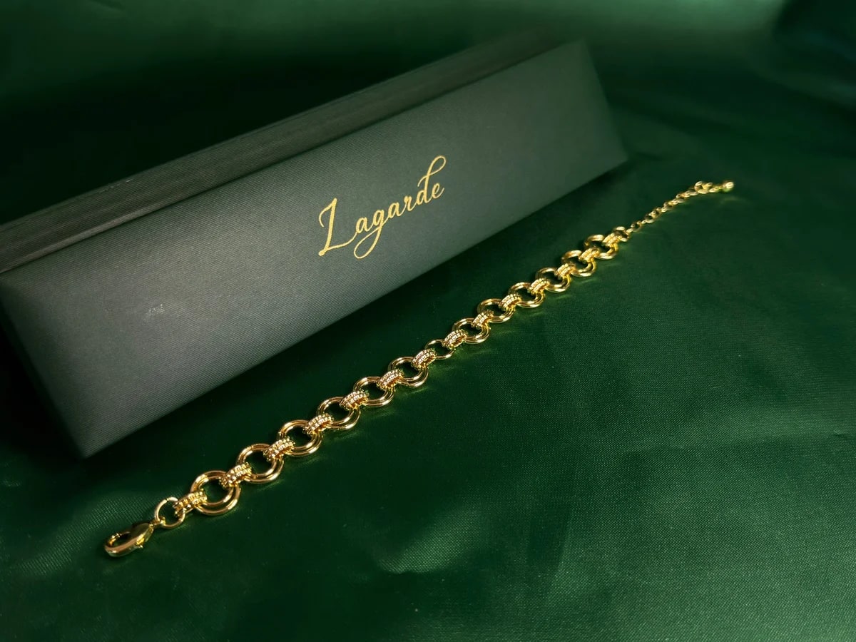 Pulsera Eslabones Redondos Texturizados en Chapa de Oro 18k — vista 4