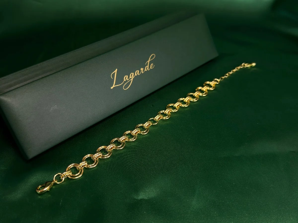Pulsera Eslabones Redondos Texturizados en Chapa de Oro 18k — vista 5