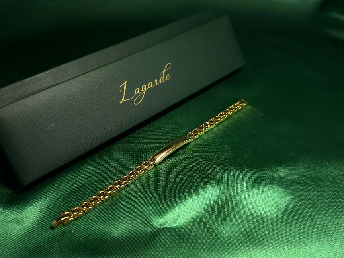 Pulsera de Eslabones Texturizados con Placa Central en Chapa de Oro 18k — vista 4