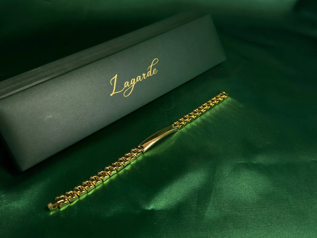Pulsera de Eslabones Texturizados con Placa Central en Chapa de Oro 18k — vista 5