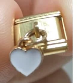 Charm Italiano Corazón Blanco Colgante Dorado — vista 2