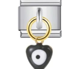 Charm Italiano Corazón Ojo Turco Negro Colgante Plateado — vista 2