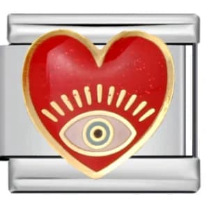 Charm Italiano Corazón Ojo con Esmalte Rojo Plateado — vista 2