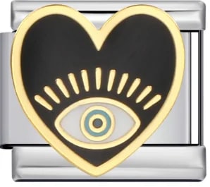 Charm Italiano Corazón Ojo Esmaltado Negro Dorado — vista 2