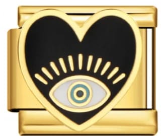 Charm Italiano Corazón con Ojo Esmaltado Negro Dorado — vista 2