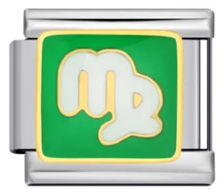 Charm Italiano Signo Virgo Esmalte Verde Plateado — vista 2