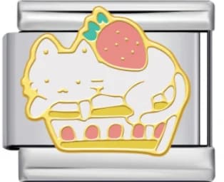 Charm Italiano Gato en Pastel con Fresa Plateado — vista 2