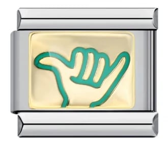 Charm Italiano Mano Shaka Verde Plateado — vista 2