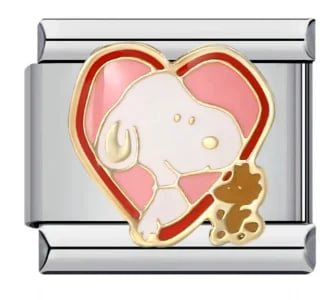 Charm Italiano Snoopy y Woodstock en Corazón Rosa Plateado — vista 2