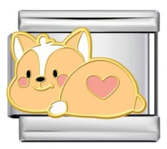 Charm Italiano Corgi con Corazón Rosa Plateado — vista 2